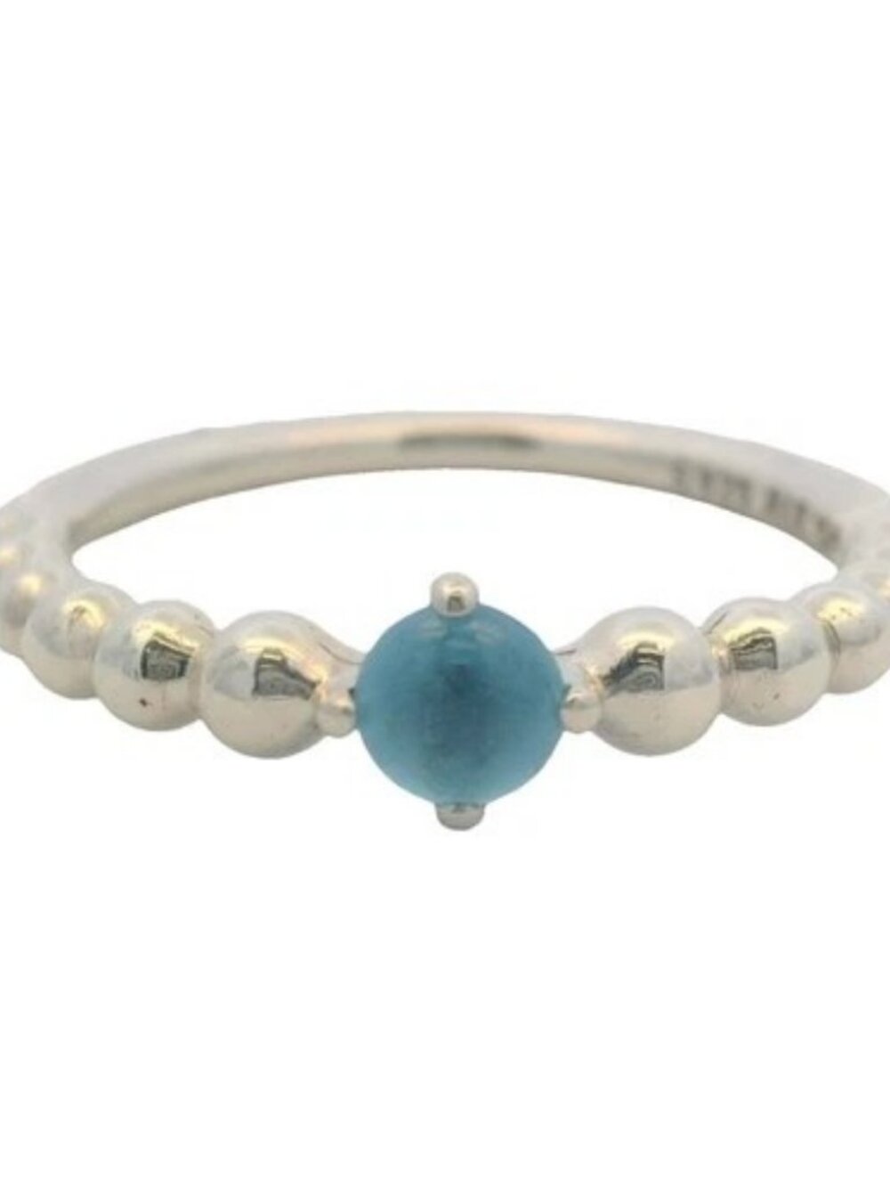 Pandora Solid 925 Sterling Silver with Blue CZ Bubble Bead Ring Size 6.5